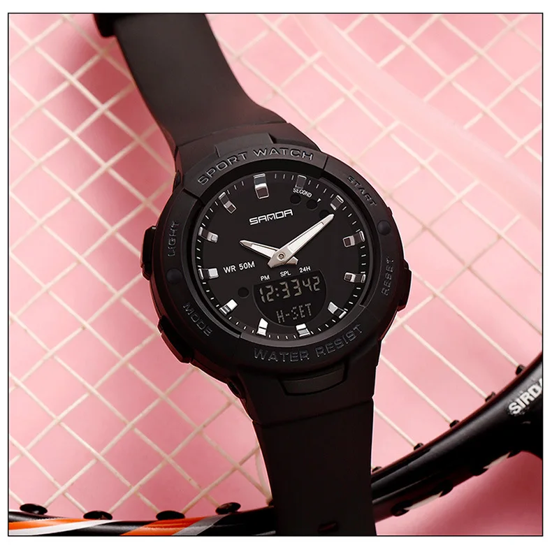 SANDA 6005 Dual Display Electronic Watches Fashion Outdoor Leisure Silicone Strap Student Wrist Watch for Boy and Girl