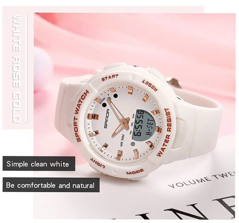SANDA 6005 Dual Display Electronic Watches Fashion Outdoor Leisure Silicone Strap Student Wrist Watch for Boy and Girl