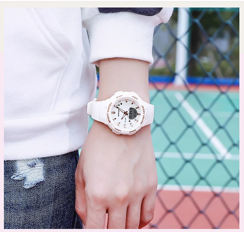 SANDA 6005 Dual Display Electronic Watches Fashion Outdoor Leisure Silicone Strap Student Wrist Watch for Boy and Girl