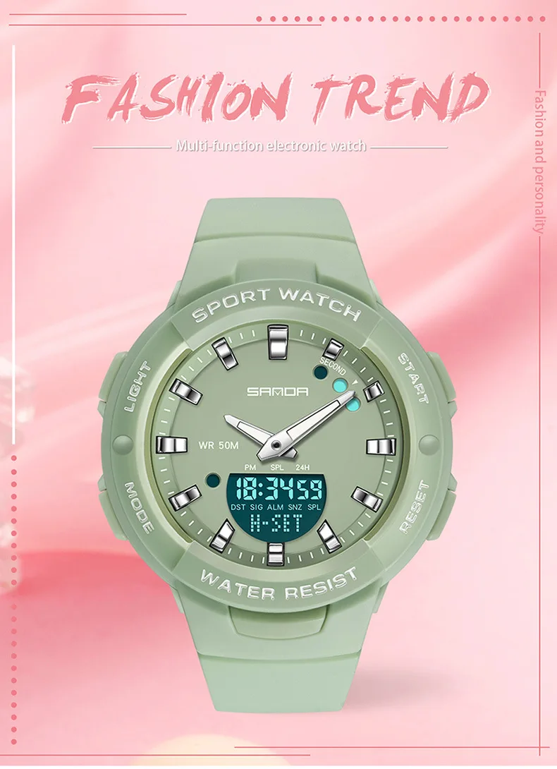 SANDA 6005 Dual Display Electronic Watches Fashion Outdoor Leisure Silicone Strap Student Wrist Watch for Boy and Girl