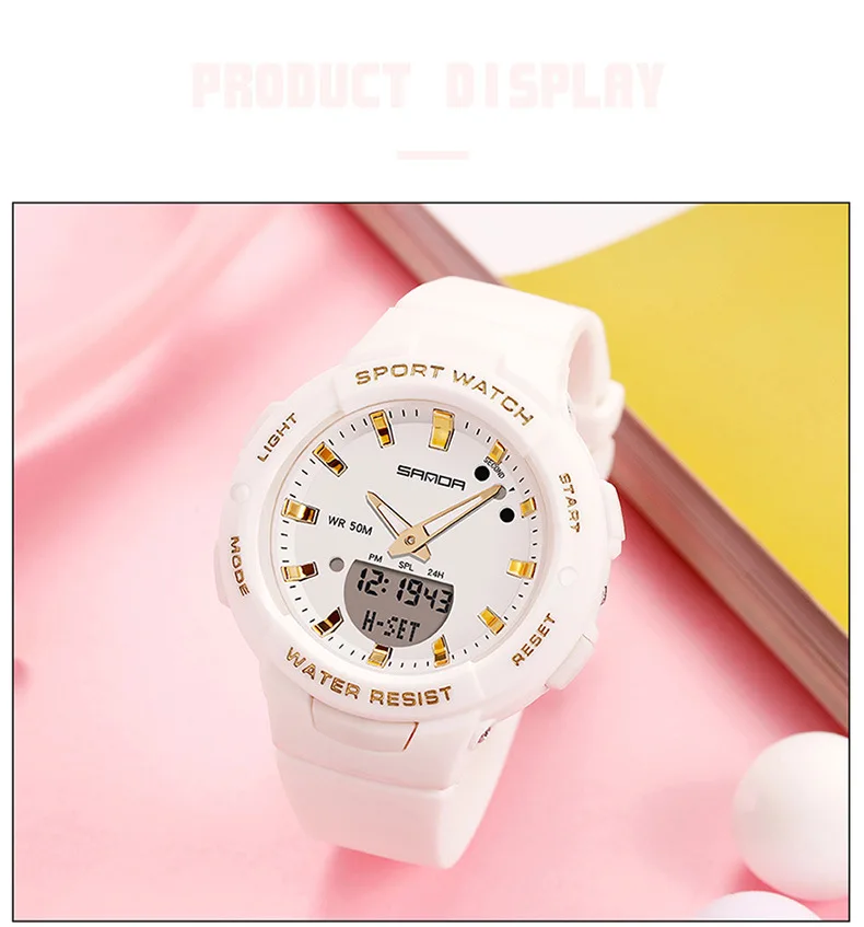 SANDA 6005 Dual Display Electronic Watches Fashion Outdoor Leisure Silicone Strap Student Wrist Watch for Boy and Girl