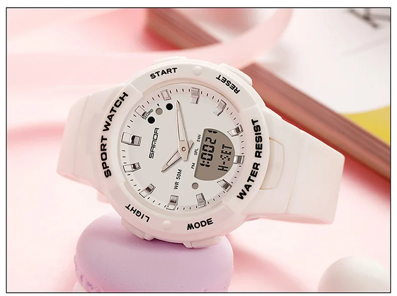 SANDA 6005 Dual Display Electronic Watches Fashion Outdoor Leisure Silicone Strap Student Wrist Watch for Boy and Girl