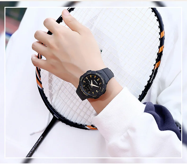 SANDA 6005 Dual Display Electronic Watches Fashion Outdoor Leisure Silicone Strap Student Wrist Watch for Boy and Girl