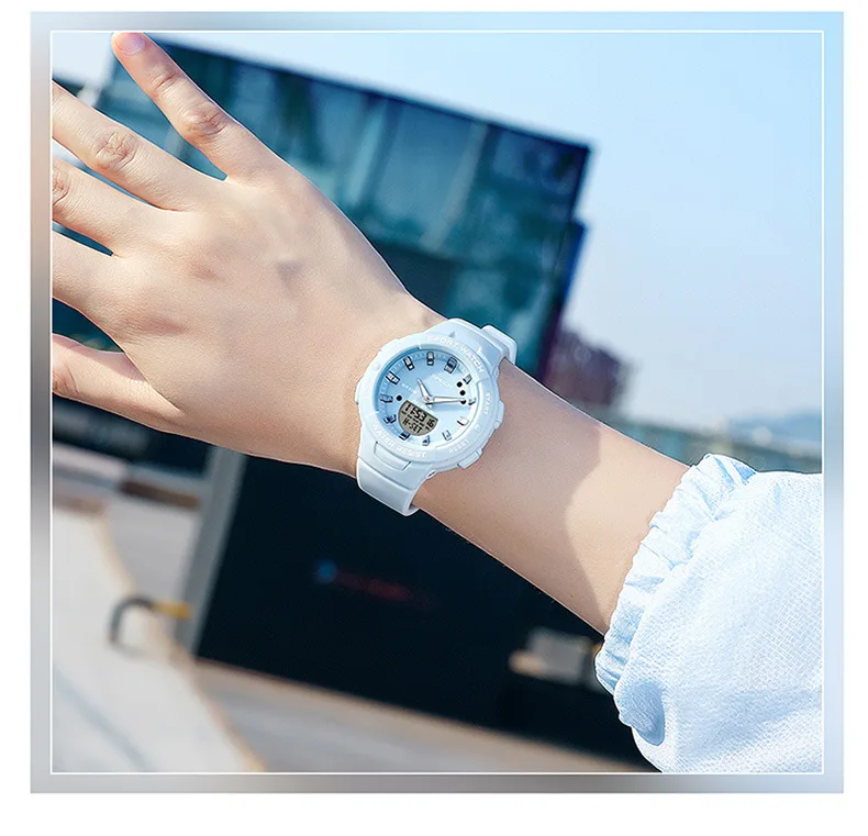 SANDA 6005 Dual Display Electronic Watches Fashion Outdoor Leisure Silicone Strap Student Wrist Watch for Boy and Girl