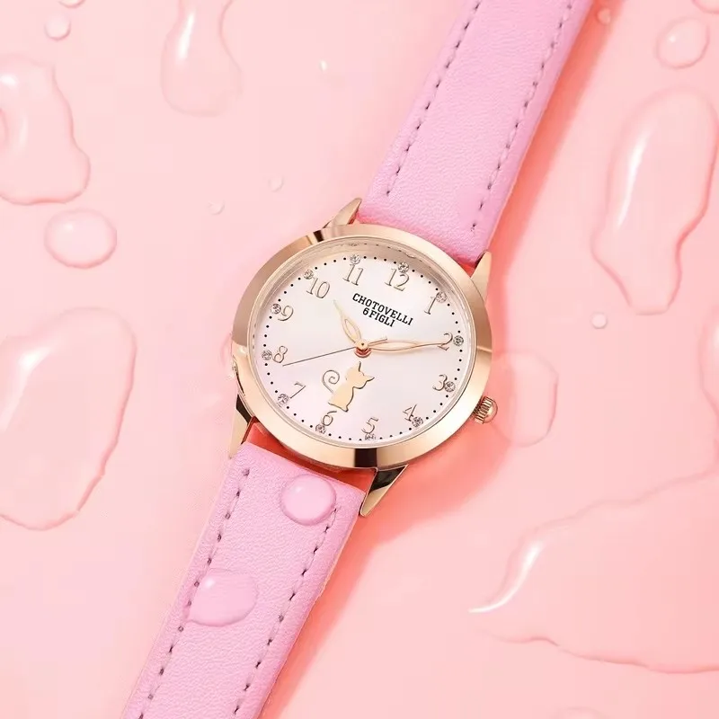 UTHAI CQ28 Casual and Fashionable Women's Watch with Luminous Faux Leather Strap, Quartz Watch, Elegant Cat Clock