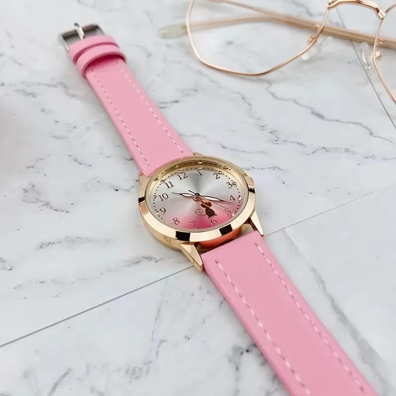 UTHAI CQ28 Casual and Fashionable Women's Watch with Luminous Faux Leather Strap, Quartz Watch, Elegant Cat Clock