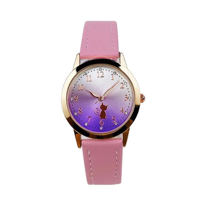 UTHAI CQ28 Casual and Fashionable Women's Watch with Luminous Faux Leather Strap, Quartz Watch, Elegant Cat Clock