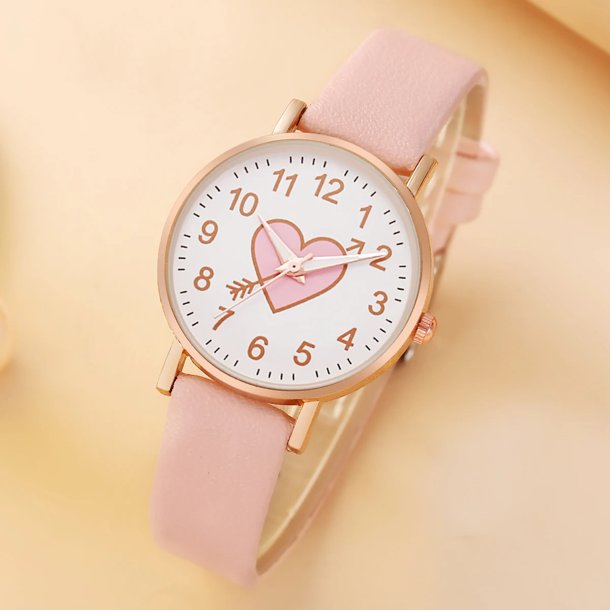 5-Piece Set of New Cute Pink Children's Watches with Heart-Shaped Pattern Decorations, Suitable for Daily Wear, Exquisite Birthday Gifts, and the Perfect Gift for Children