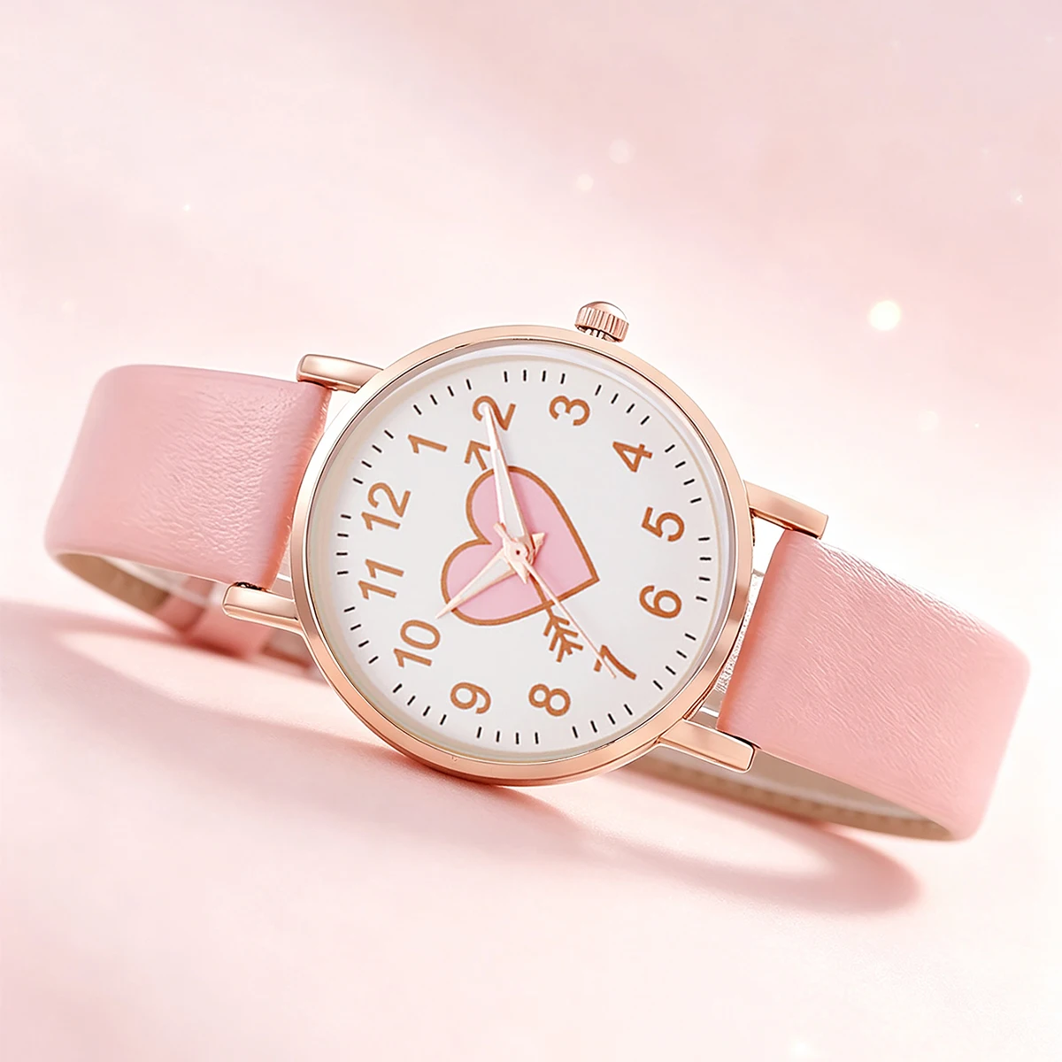 5-Piece Set of New Cute Pink Children's Watches with Heart-Shaped Pattern Decorations, Suitable for Daily Wear, Exquisite Birthday Gifts, and the Perfect Gift for Children