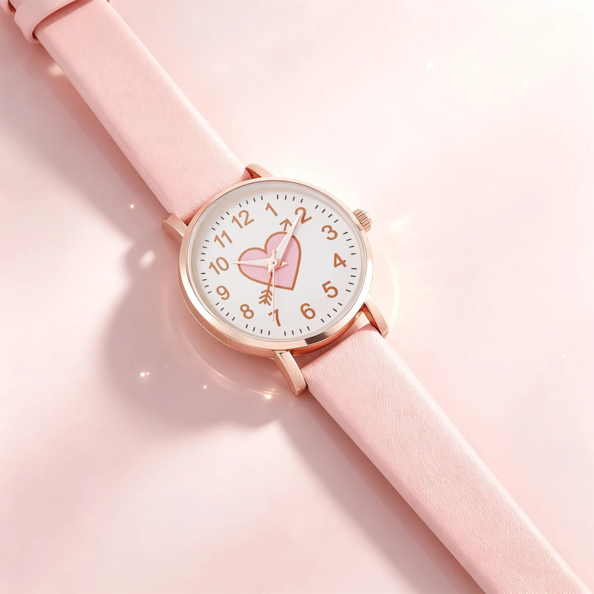 5-Piece Set of New Cute Pink Children's Watches with Heart-Shaped Pattern Decorations, Suitable for Daily Wear, Exquisite Birthday Gifts, and the Perfect Gift for Children