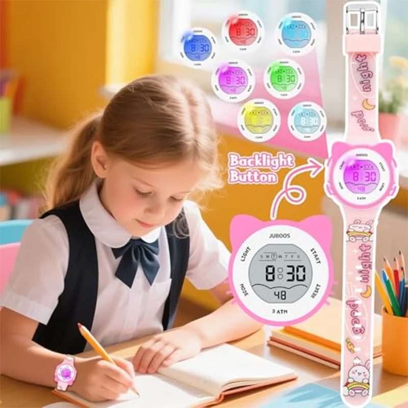 Girls And Boys Cute Meow Star Watches Kids Children's Junior High School Waterproof Alarm Clock Electronic Watch