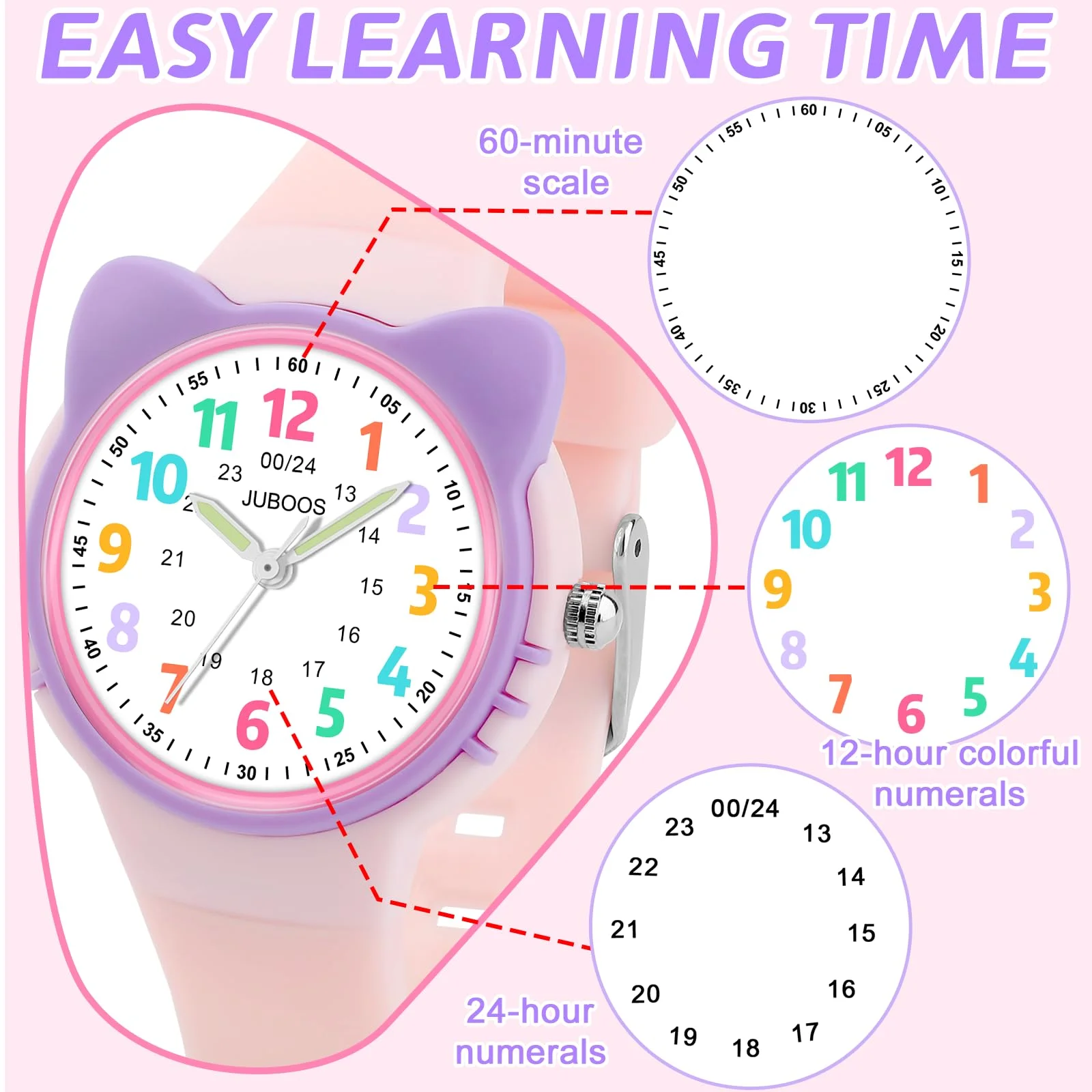 Kids Watch Analog for Boys Girls Toddler 3-12 Learning Time 3ATM Waterproof Quartz Children Wirstwatch with Easy to Read Kids