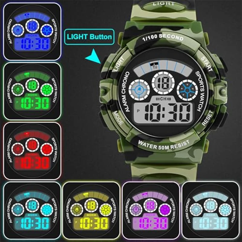 Socico Student Sport Watches For Kids Colorful Electronic Watches 50M Waterproof Clock Children Digital Watch For Boys Girls