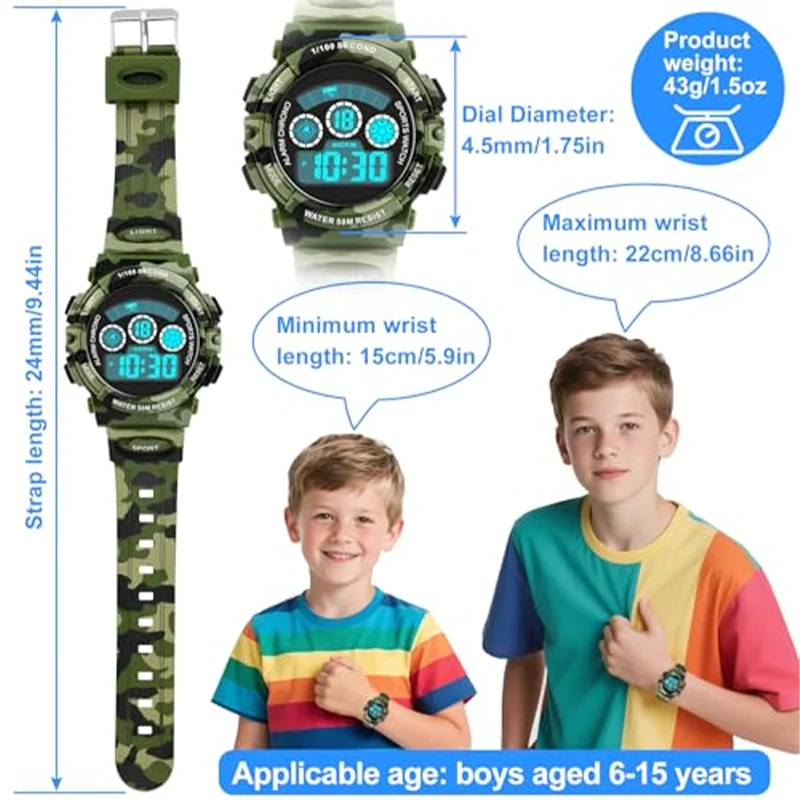 Socico Student Sport Watches For Kids Colorful Electronic Watches 50M Waterproof Clock Children Digital Watch For Boys Girls