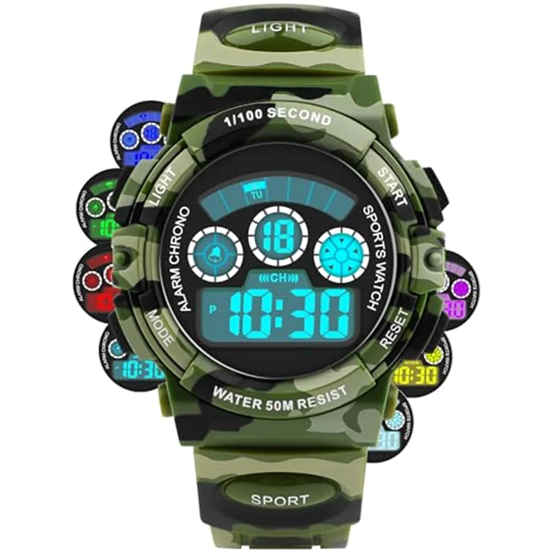 Socico Student Sport Watches For Kids Colorful Electronic Watches 50M Waterproof Clock Children Digital Watch For Boys Girls