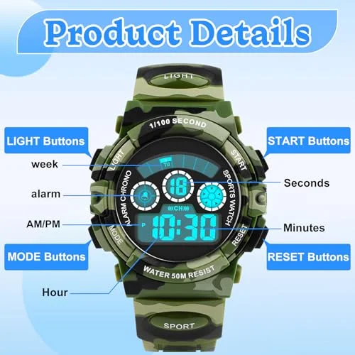 Socico Student Sport Watches For Kids Colorful Electronic Watches 50M Waterproof Clock Children Digital Watch For Boys Girls