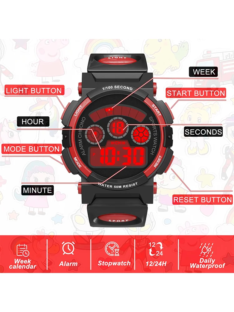 Socico Student Sport Watches For Kids Colorful Electronic Watches Waterproof Clock Children Digital Watch For Boys Girls