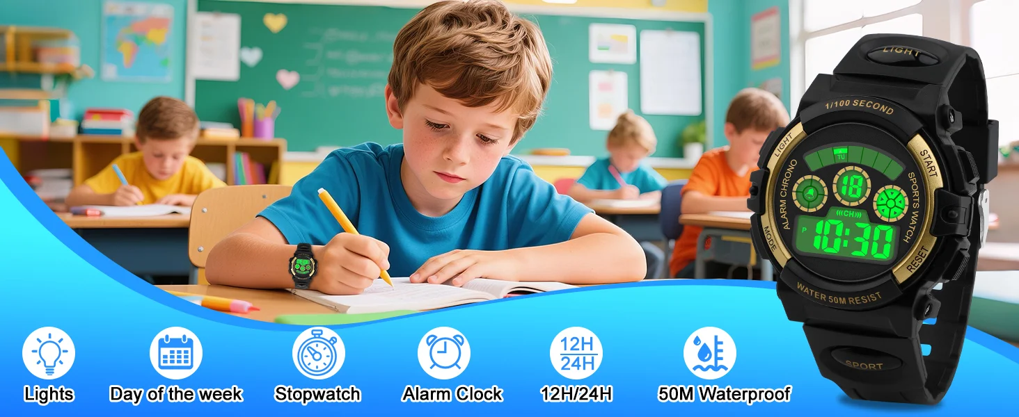Socico Student Sport Watches For Kids Colorful Electronic Watches Waterproof Clock Children Digital Watch For Boys Girls