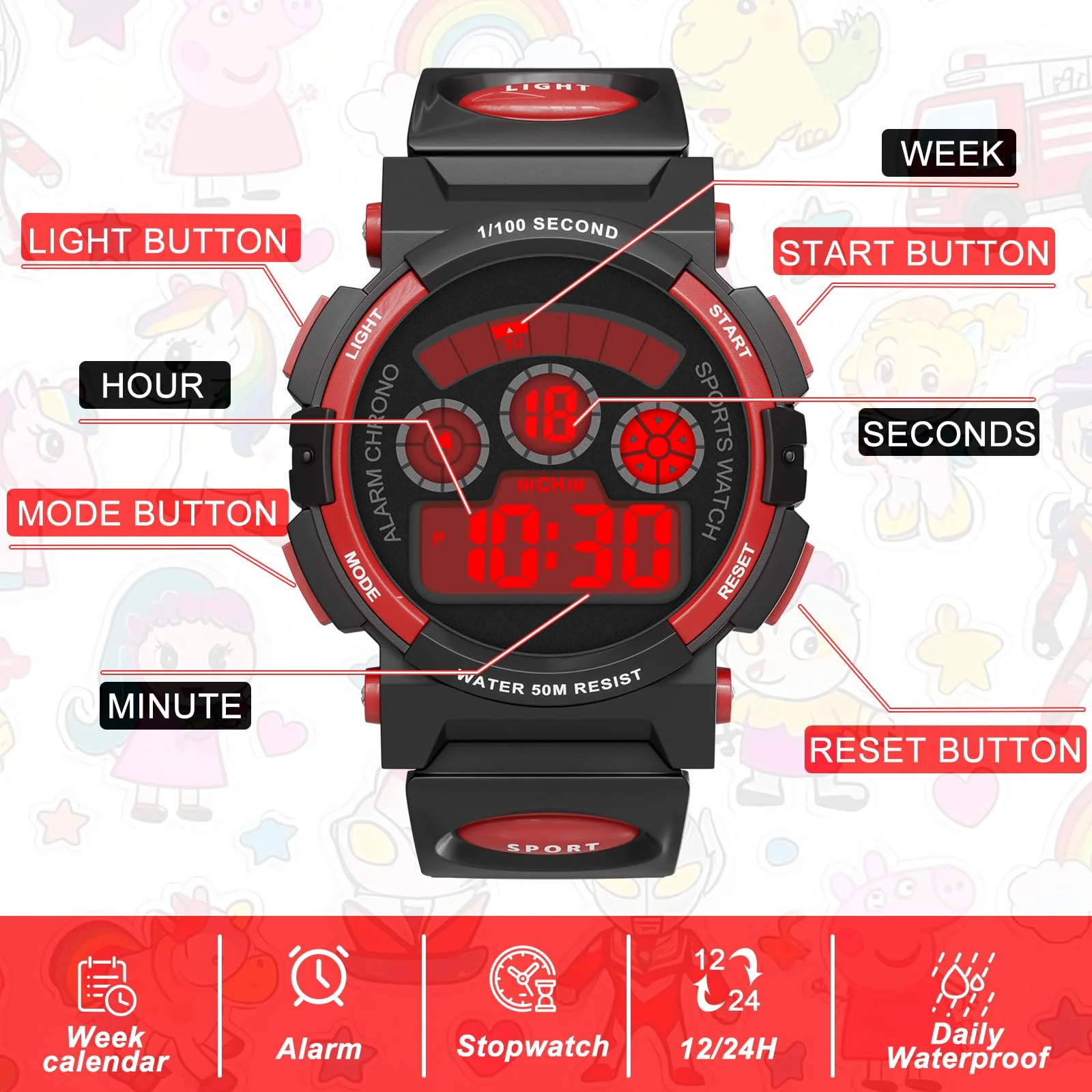 Socico Student Sport Watches For Kids Colorful Electronic Watches Waterproof Clock Children Digital Watch For Boys Girls