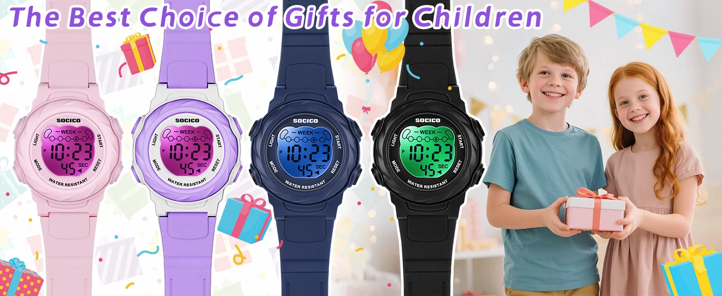 SOCICO Electronic Watch For Boys Girls Children Luminous Dial Military Sport Watches for Kids Waterproof Multi-function Digital