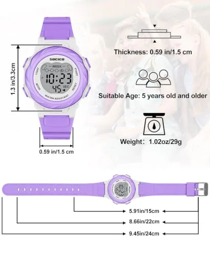 SOCICO Electronic Watch For Boys Girls Children Luminous Dial Military Sport Watches for Kids Waterproof Multi-function Digital