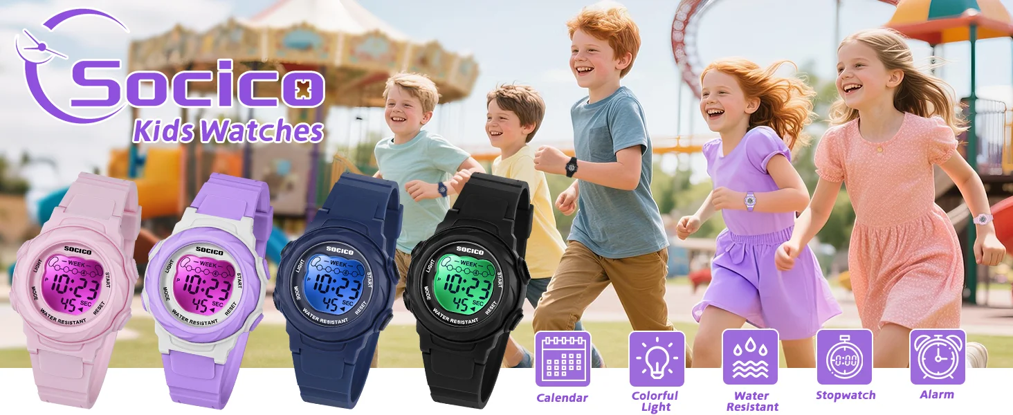 SOCICO Electronic Watch For Boys Girls Children Luminous Dial Military Sport Watches for Kids Waterproof Multi-function Digital