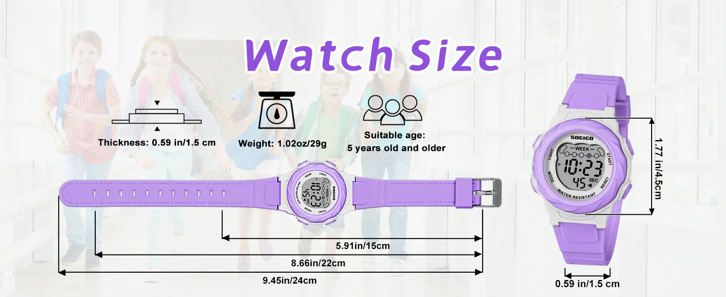 SOCICO Electronic Watch For Boys Girls Children Luminous Dial Military Sport Watches for Kids Waterproof Multi-function Digital