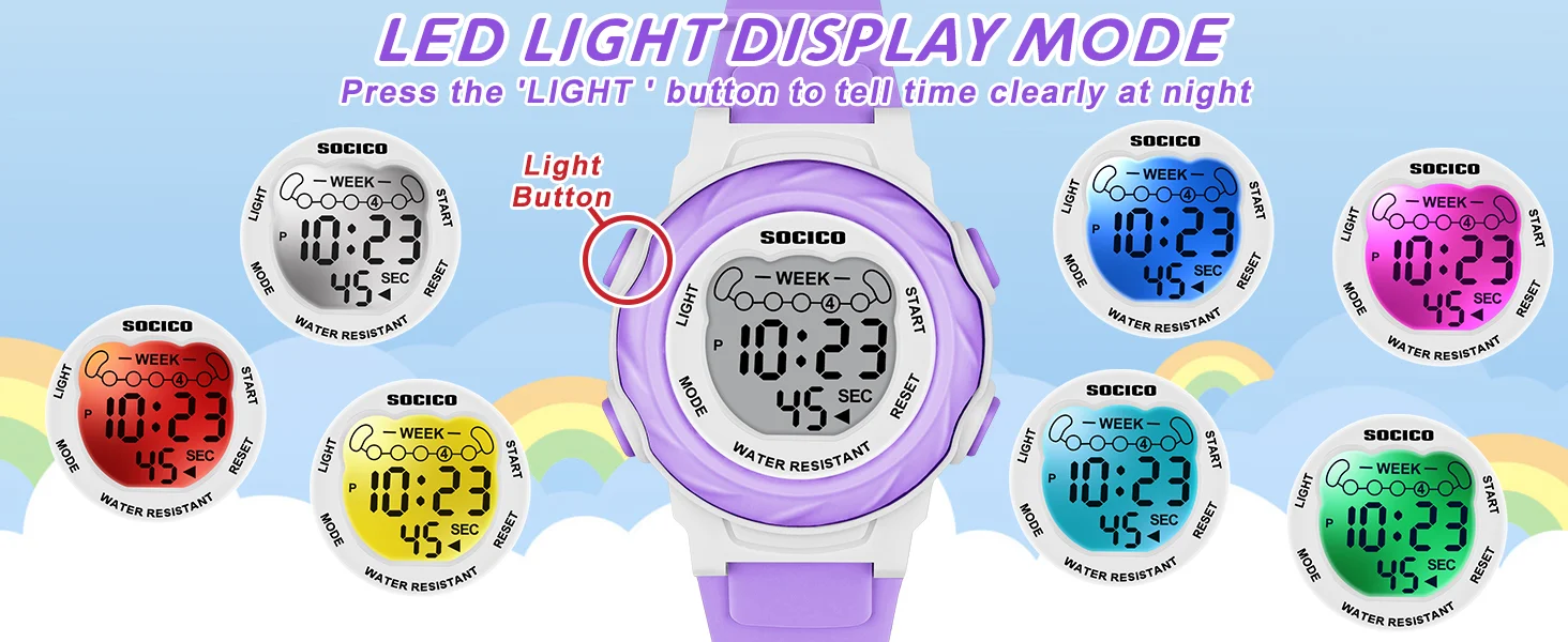 SOCICO Electronic Watch For Boys Girls Children Luminous Dial Military Sport Watches for Kids Waterproof Multi-function Digital