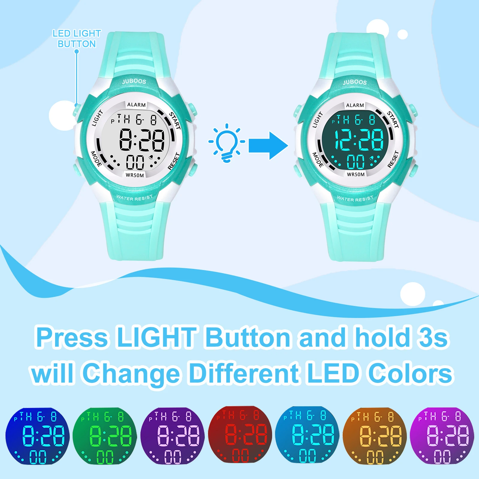 Socico Fashion Kids Sports Watches 7-colors Luminous Multifunction LED Digital Watch Boys and Girls Student Children's Watches