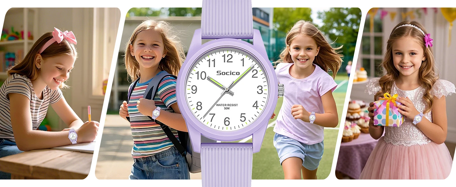 SOCICO Kids Watch Fashion Quartz Boys and Girls Silicone Strap Students Wrist Watch Student Clock Gift