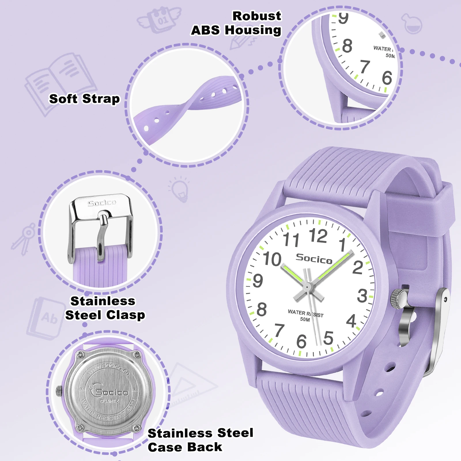 SOCICO Kids Watch Fashion Quartz Boys and Girls Silicone Strap Students Wrist Watch Student Clock Gift