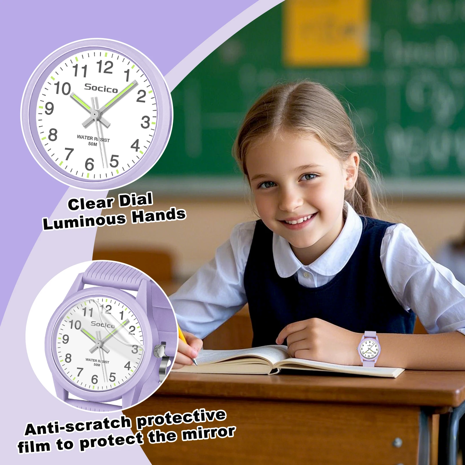 SOCICO Kids Watch Fashion Quartz Boys and Girls Silicone Strap Students Wrist Watch Student Clock Gift