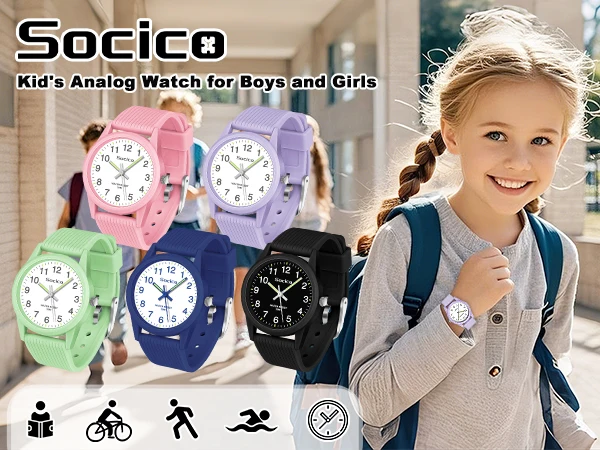 SOCICO Kids Watch Fashion Quartz Boys and Girls Silicone Strap Students Wrist Watch Student Clock Gift
