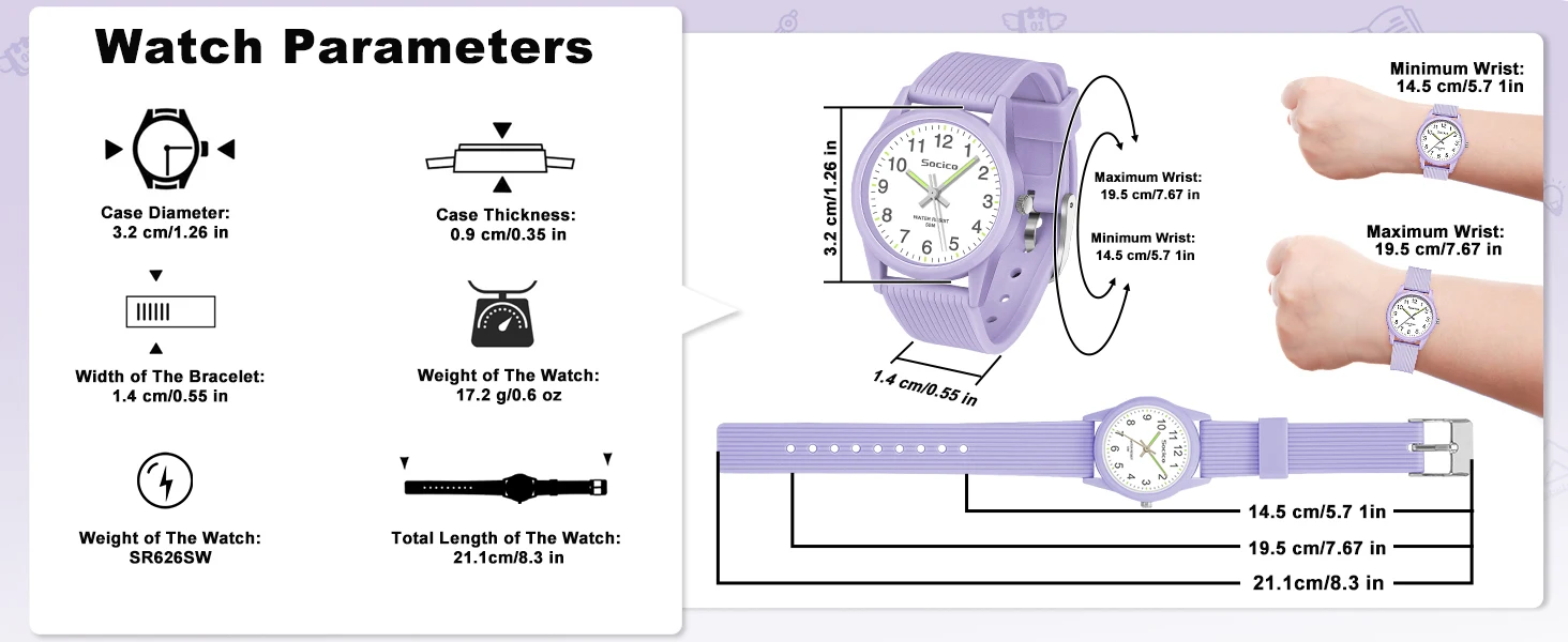 SOCICO Kids Watch Fashion Quartz Boys and Girls Silicone Strap Students Wrist Watch Student Clock Gift