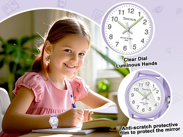 SOCICO Kids Watch Fashion Quartz Boys and Girls Silicone Strap Students Wrist Watch Student Clock Gift