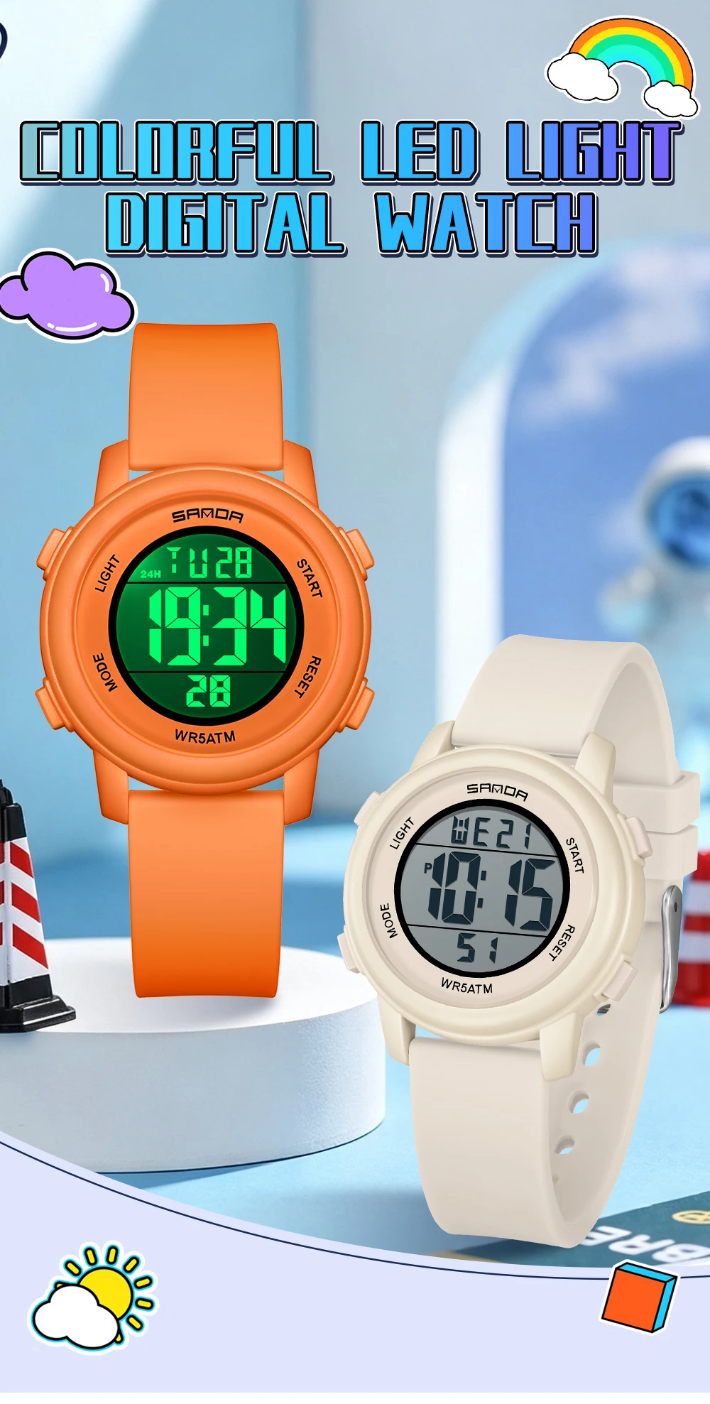 SANDA 9518 New Digital Watch Men Women Sport Wristwatch Top Brand Luxury LED Stopwatch Waterproof Male Girl Electronic Clock