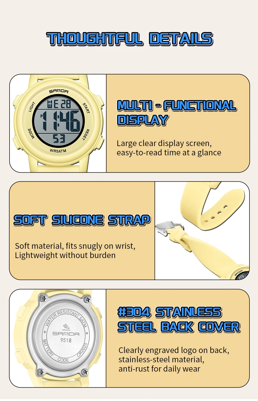 SANDA 9518 New Digital Watch Men Women Sport Wristwatch Top Brand Luxury LED Stopwatch Waterproof Male Girl Electronic Clock