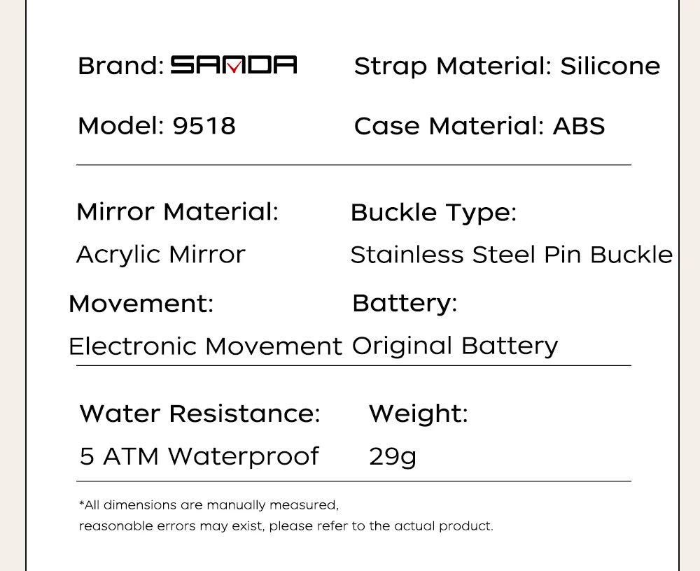 SANDA 9518 New Digital Watch Men Women Sport Wristwatch Top Brand Luxury LED Stopwatch Waterproof Male Girl Electronic Clock