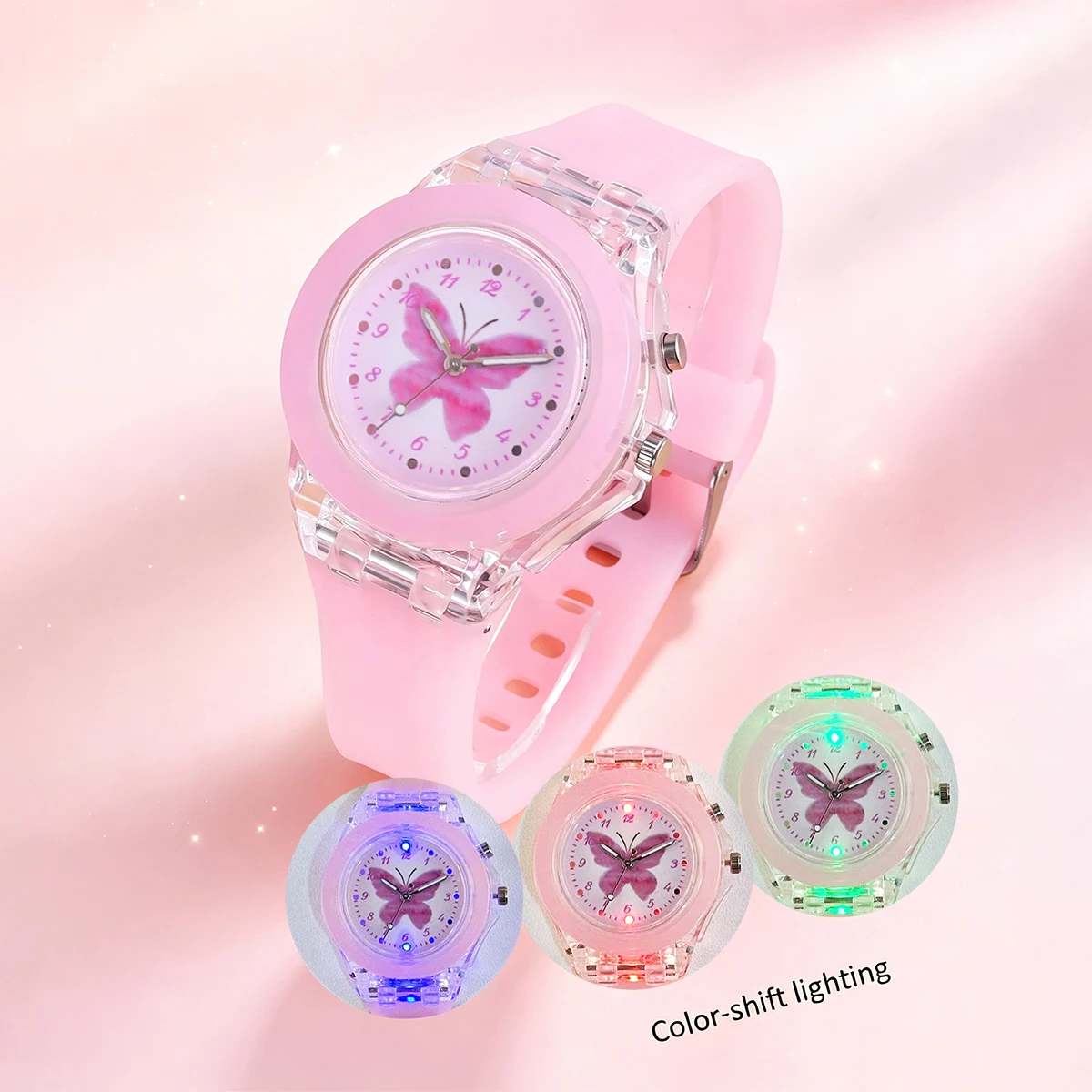 5-Piece Casual New Cute Kidsren's Pink Girl Watch Set, Pink Butterfly Series Accessories, Birthday Gift