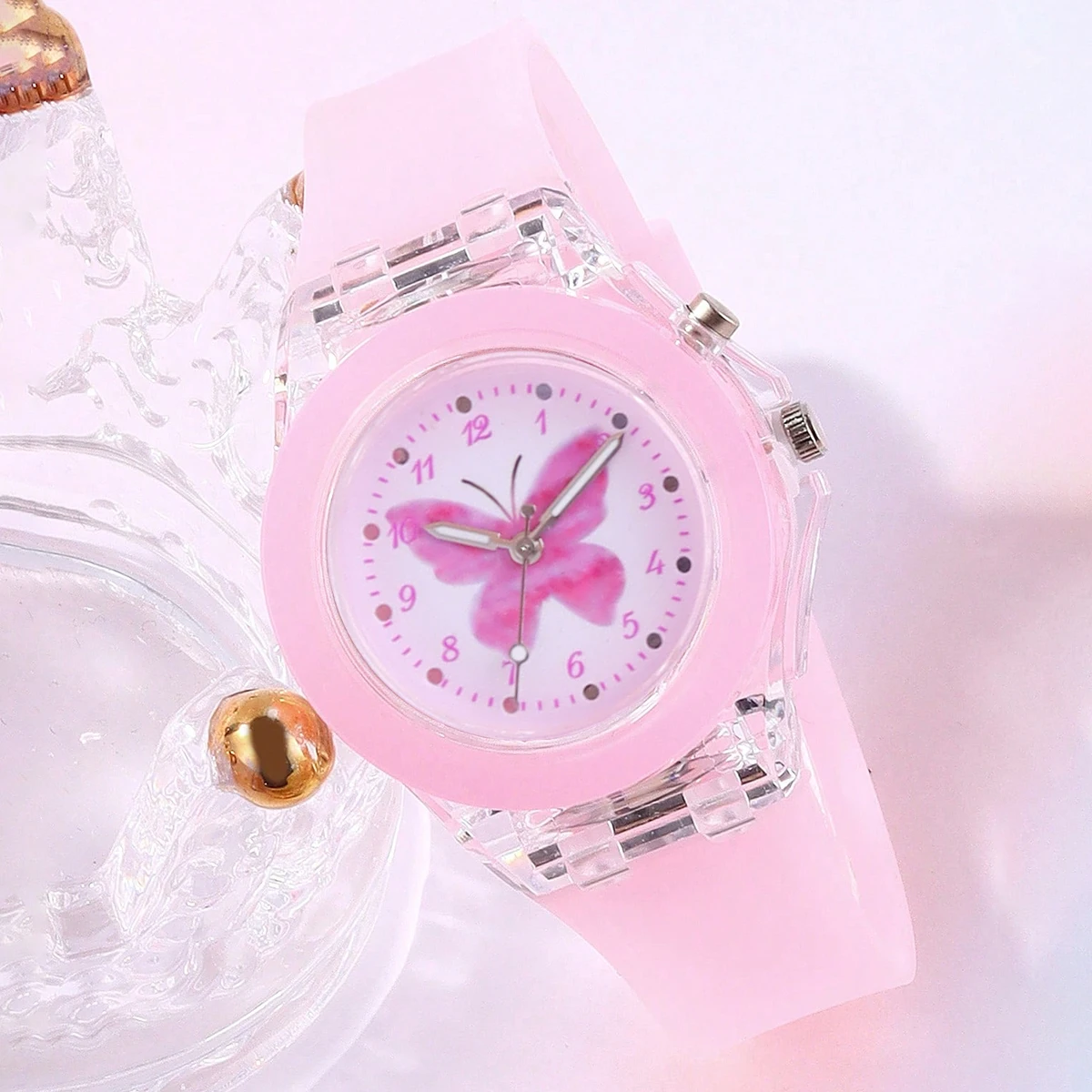 5-Piece Casual New Cute Kidsren's Pink Girl Watch Set, Pink Butterfly Series Accessories, Birthday Gift