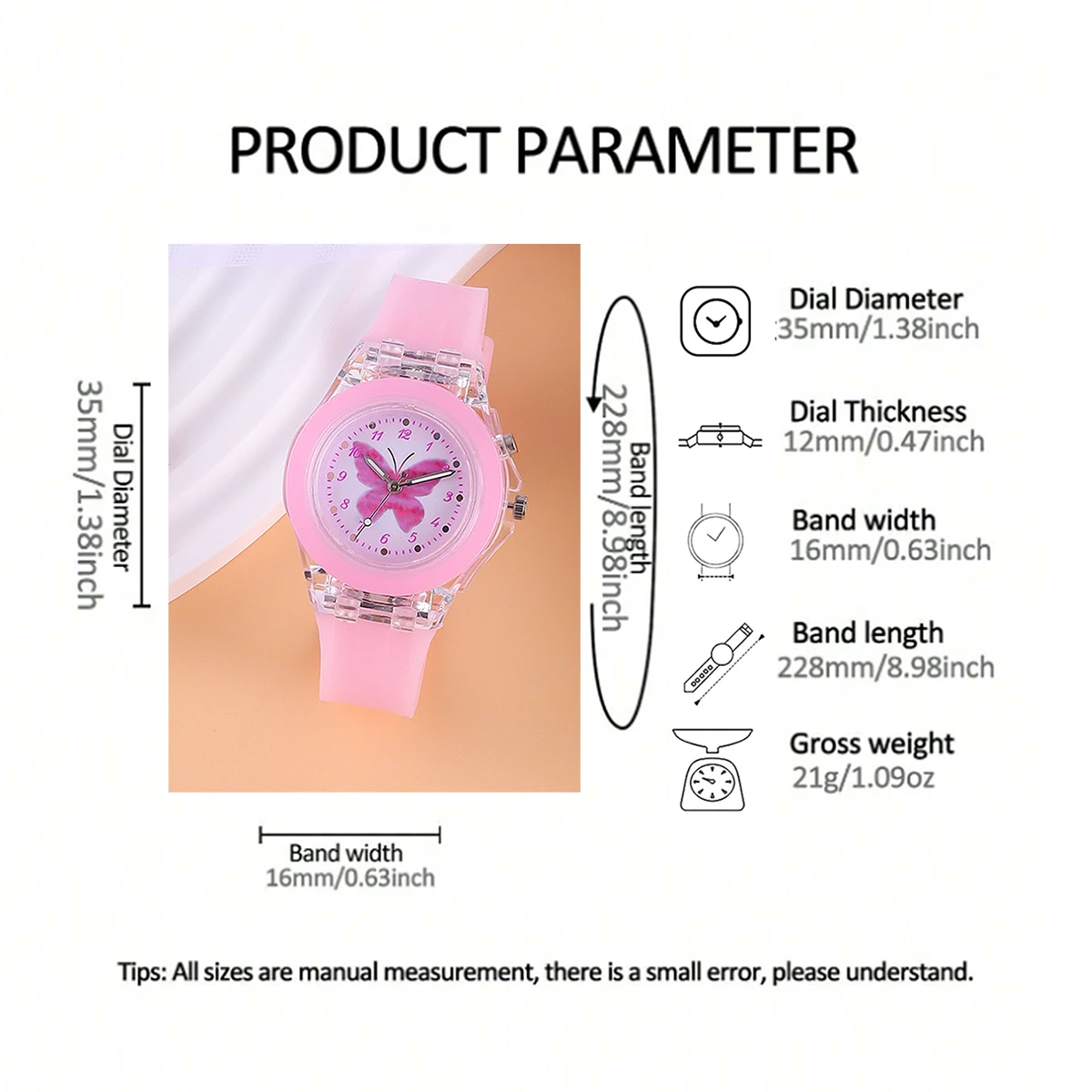 5-Piece Casual New Cute Kidsren's Pink Girl Watch Set, Pink Butterfly Series Accessories, Birthday Gift