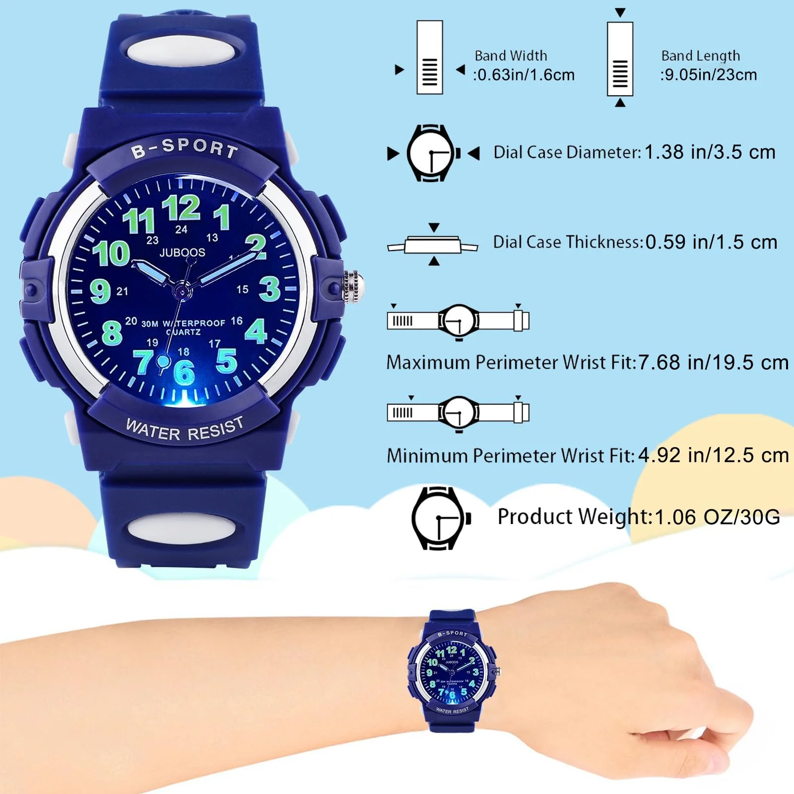Socico Children's Watches for Boy Girl Color LED Display Digital Alarm Clock Waterproof Sports Kids Wristwatches