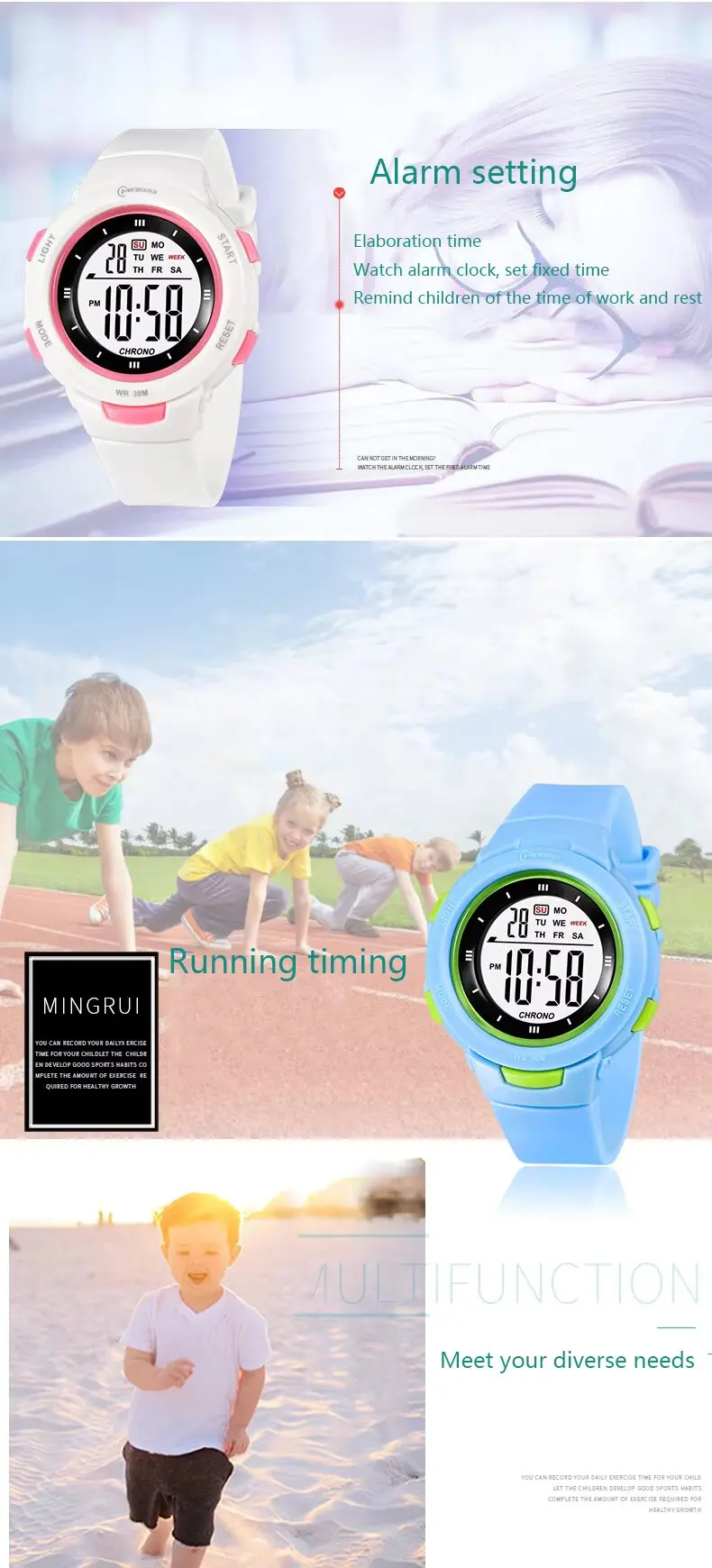 Kids Watches Fashion Luminous Waterproof Alarm Clock Smart Watches Boys and Girls Student Electronic Watch Gift UTHAI CE49