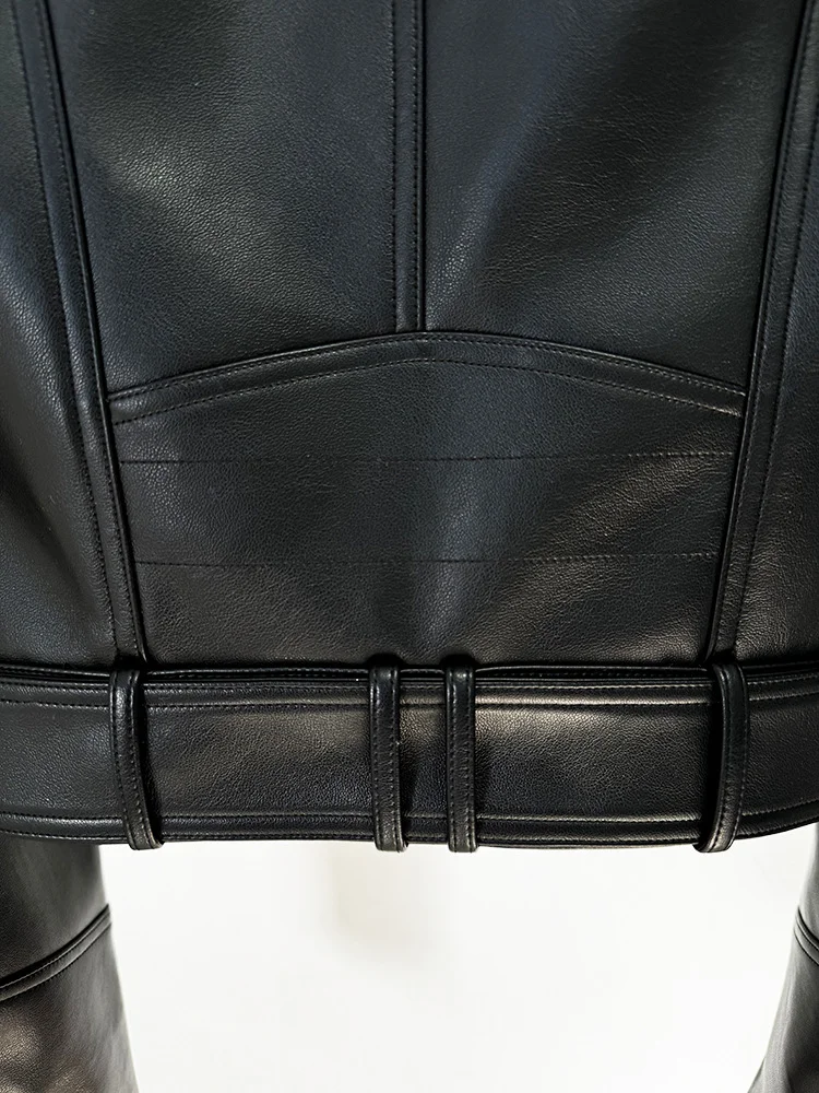 HIGH STREET New Fashion 2026 Designer Jacket Women's Peak Shoulder Double Breasted Lion Buttons Faux Leather Jacket Moto Jacket
