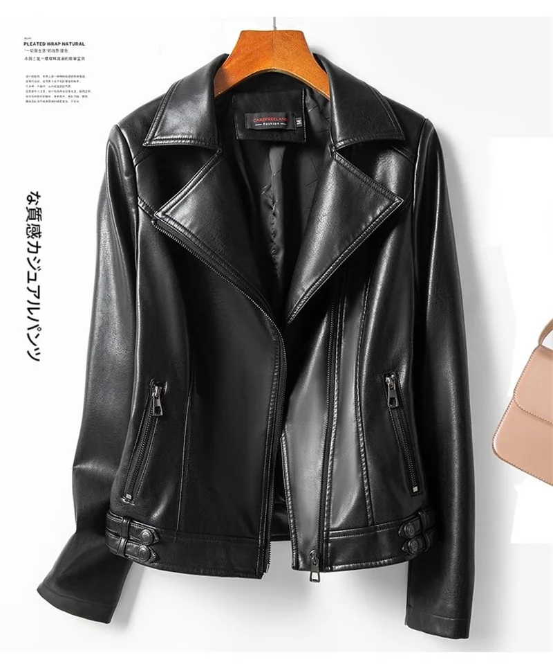 Streetwear Women's 2nd Layer Sheepskin Jacket Genuine Leather Short Coat Autumn Winter Green Moto Biker Outerwear Casual Tops