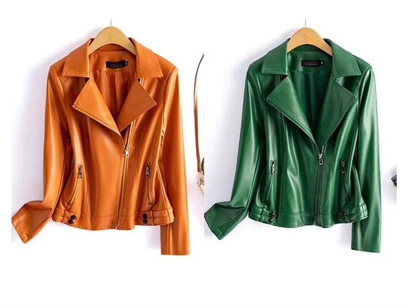 Streetwear Women's 2nd Layer Sheepskin Jacket Genuine Leather Short Coat Autumn Winter Green Moto Biker Outerwear Casual Tops