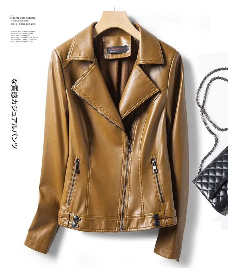 Streetwear Women's 2nd Layer Sheepskin Jacket Genuine Leather Short Coat Autumn Winter Green Moto Biker Outerwear Casual Tops