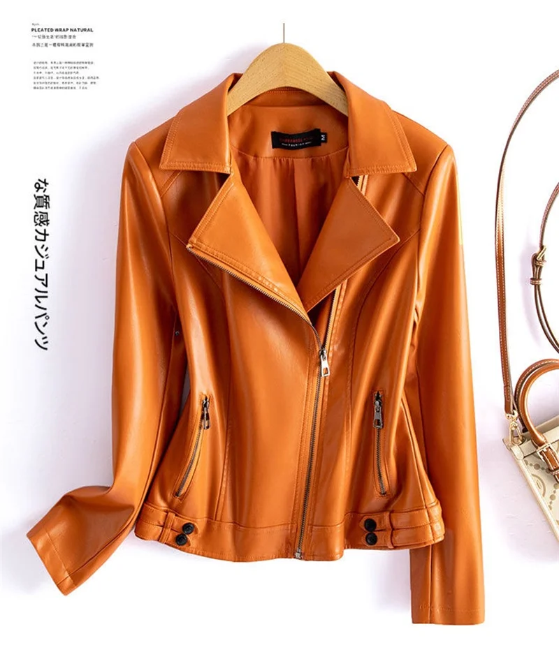 Streetwear Women's 2nd Layer Sheepskin Jacket Genuine Leather Short Coat Autumn Winter Green Moto Biker Outerwear Casual Tops