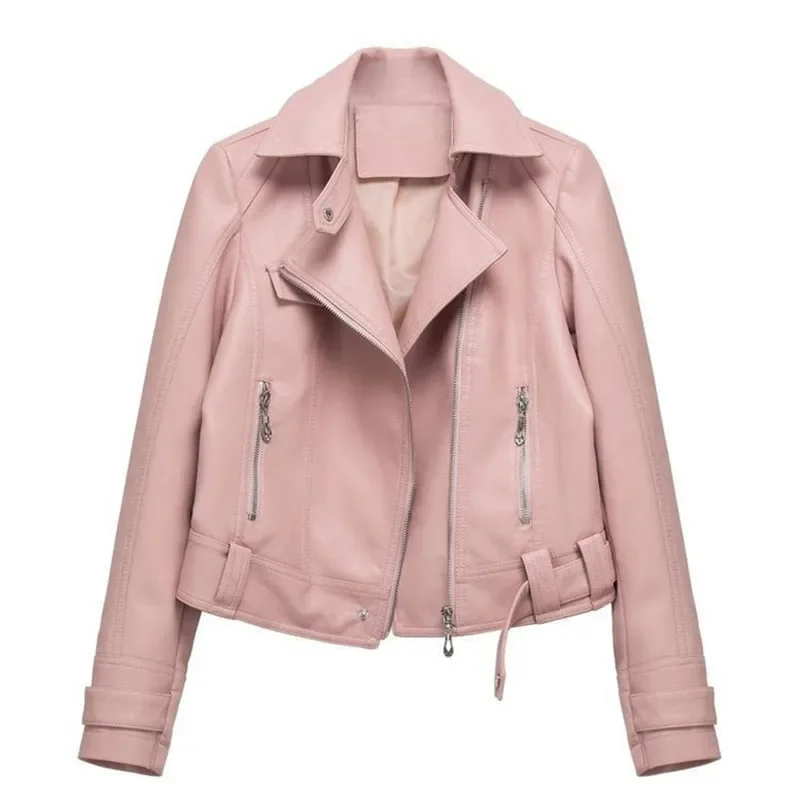 Women's Motorcycle Leather Jacket Fashion New 2025 Spring Autumn Coat Top Slim Versatile PU  Leather Outerwear Female Coat