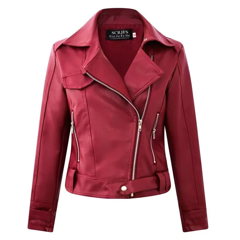 Women's Motorcycle Leather Jacket Fashion New 2025 Spring Autumn Coat Top Slim Versatile PU  Leather Outerwear Female Coat
